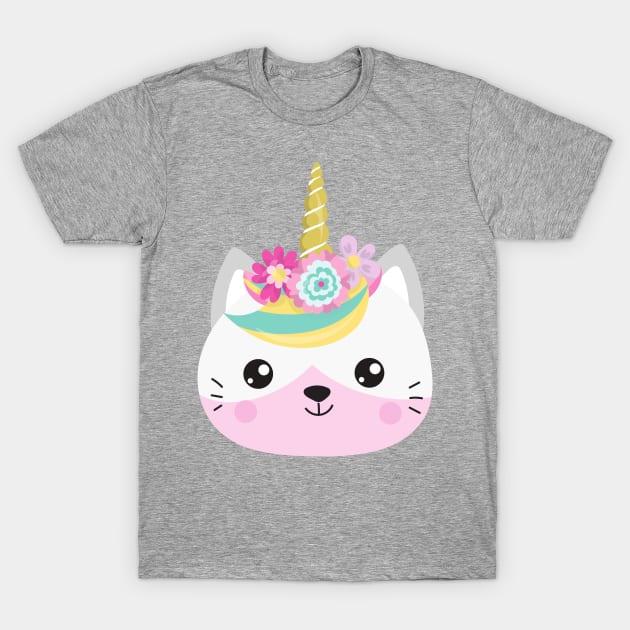 Unicorn Cat, Cute Cat, Little Cat, Kitty, Flowers T-Shirt by Jelena Dunčević